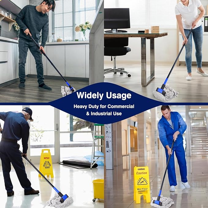 KeFanta Heavy Duty Mops for Floor Cleaning,60" Commercial Industrial Mop | Long Handle, Looped-End String Cotton Wet Mop for Home, Kitchen, Garage, Office and Concrete/Tile Floor