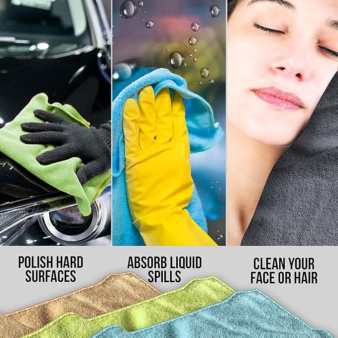 Microfiber Cleaning Cloth,5PK,11.8"x11.8",Ultra Soft Highly Absorbent Kitchen Towels Set,Reusable Streak-Free Lint-Free Cleaning Towels,Cleaning Rags for Window Car Kitchen Home