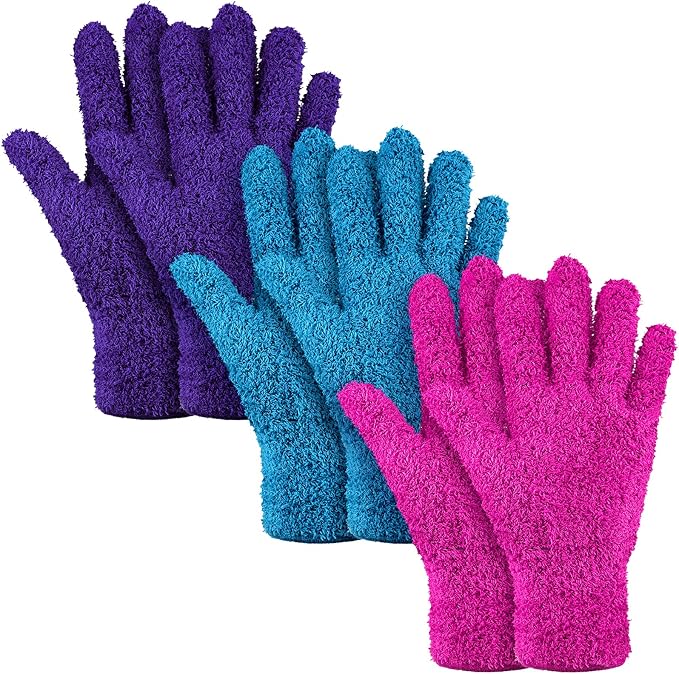 Patelai 3 Pairs Microfiber Dusting Gloves for Plants Leaf, Small | Purple, Rose Red, Black,Plant Cleaning Gloves, Reusable Washable Gloves,House Furniture Blinds Dusting