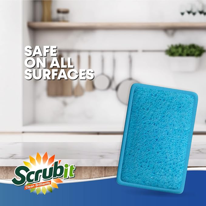 SCRUBIT - [12 Pack] Scrub and Wipe Cleaning Pads – Dual Sided Scouring Pad and Dish Sponge -Reusable Kitchen Sponge for Pots, Pans Utensils & Non-Stick Cookware - Assorted Color Dishwashing sponges