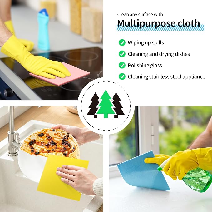Swedish Dishcloths for Kitchen 10 Pack, Multicolor Dish Cloth, Absorbent Dish Towels for Kitchen, Multipurpose Cellulose Sponge Cloths, Reusable Paper Towels for Home & Kitchen