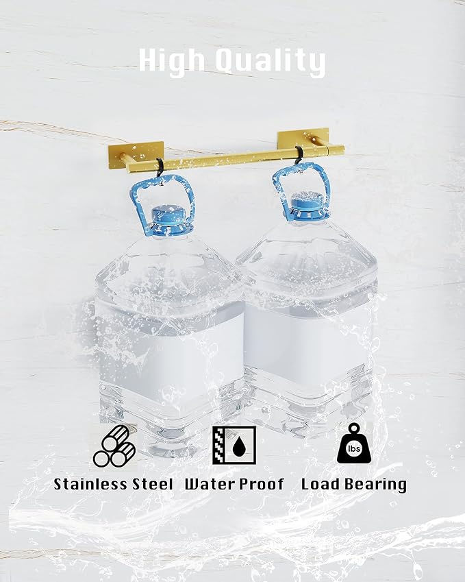 Gold Paper Towel Holder Under Cabinet Self Adhesive or Wall Mount | 304 Stainless Steel Post Pivoting Design No Drilling for Kitchen, Bathroom Waterproof & Rustproof, Square Base