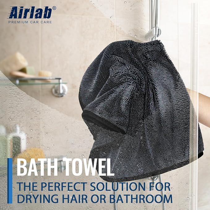 Airlab Microfiber Towels Cars Wash Drying Cleaning Cloth, Grey-Black | Thick Plush Auto Detailing Super Absorbent for Interior & Exterior Lint Free, Streak Free, 35 x 24 Inch, Pack of 1