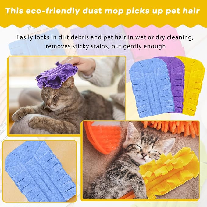 Zubebe 12 Pcs Reusable Duster Refills Fleece,Purple, Light Blue, Yellow | Soft Polyester Fiber Flat Duster Refill Multi Surface Washable Cleaning Pad Tools for Home, Blinds, Car, Pet, Furniture, Fans