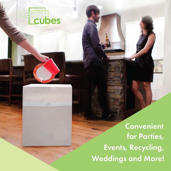 Clean Cubes 13 Gallon Disposable Pop-Up Trash Cans, 3-Pack (Gray) | Extra Trash Space for Parties and Events, No Assembly Required, Built-in Liner, Wire-Reinforced Opening Stays Fully Open