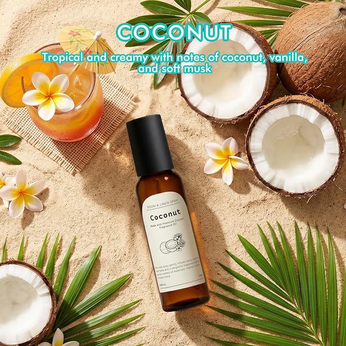 Fragrance Room Spray, Coconut Scent, Air Fresheners for Home | with Notes of Tropical Fruits, Long Lasting Room Air Freshener & Odor Eliminator for Home, Bathroom, Bedding, 2 x 4.06 oz