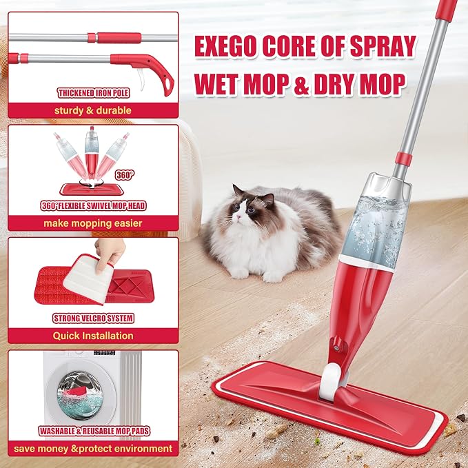Spray Mops for Floor Cleaning: Microfiber Wet Dust Mop Hardwood Floor Mop | 3 Washable Pads for Swiffer PowerMop, Floor Mops with Sprayer Multi-purpose, for Wood Laminate Ceramic Tiles Multi-surface