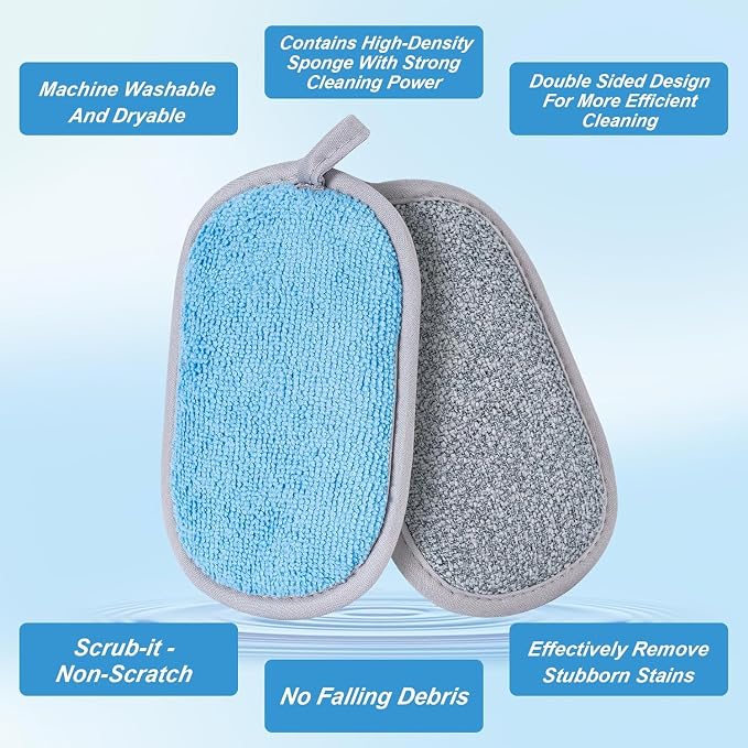 Non Scratch Scrub Sponge-6pack, Dual-Sided Sponges Kitchen(M, 3 Color) | Reusable Microfiber Sponge for Efficiently Cleaning Dishes, High Density Sponge Inside