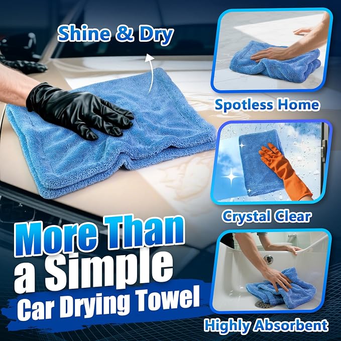Airlab Microfiber Towels Cars Wash Drying Cleaning Cloth, Light Blue | Thick Plush Auto Detailing Super Absorbent for Interior & Exterior Lint Free, Streak Free, 24 x 16 Inch, Pack of 1