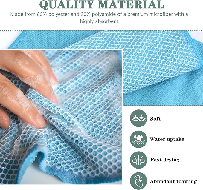 Dish Cloth for Washing Dishes Kitchen Washcloth Cleaning Cloth | 7.87x7.87inch 20pack Kitchen Towels Rags, Microfiber Cleaning Cloths, Wash Cloths with Poly Scour Side, Wholesale, Assorted