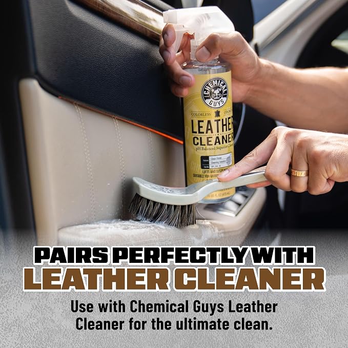 Chemical Guys, Nifty Leather Detailing Brush, Synthetic Horse Hair | Safe on genuine, synthetic, vegan, colored leather, angled head keeps hands clean, pairs with Chemical Guys Leather Cleaner
