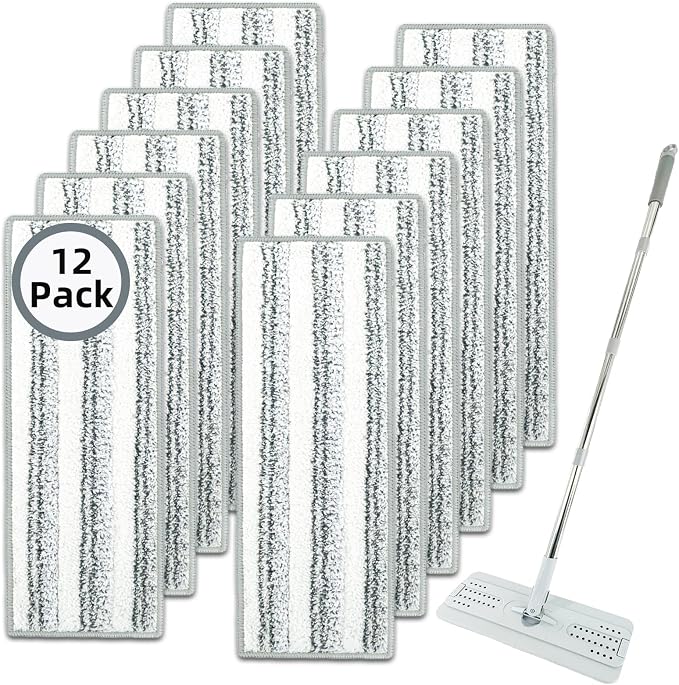 12 Pack Microfiber Mopping Rplacement Pads Compatible with JOYMOOP | Compatible with JOYMOOP Flat Mop and Most 13"X5" Flat Floor Mop, Reusable & Washable Microfiber Cleaning Pads
