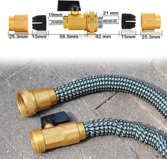 Garden telescopic hose end adapter with shut off Valve,Garden retractable hose end Fittings Kit,Suitable for flexible telescopic hose Repair Connector Brass Shut Off Valve 1Set