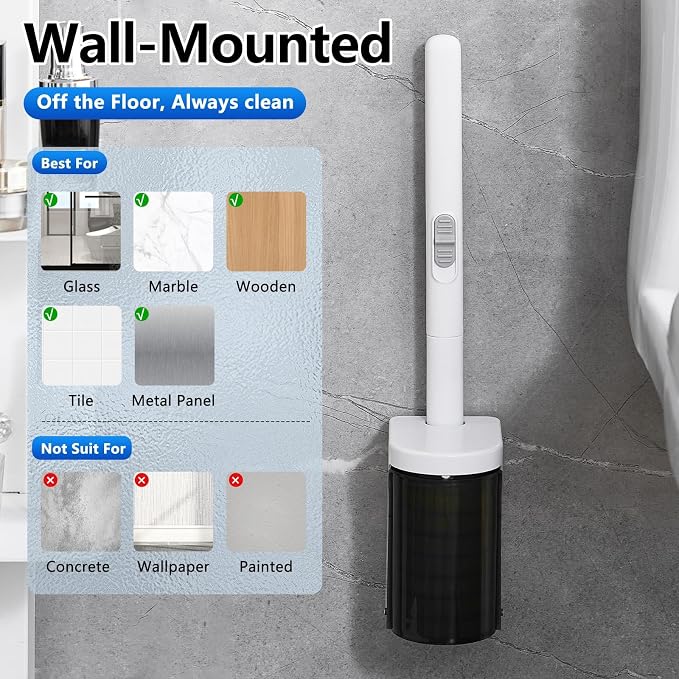 Disposable Toilet Brush,Toilet Bowl Brush and Holder with 24 Wand Refills | Wall Mounted,Quick Change Replacement Heads,for Bathroom Toilet