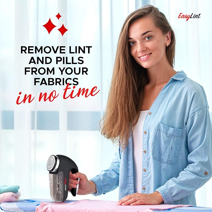 EasyLint Professional Fabric Shaver Lint Remover, Electric Sweater Shaver for Clothes & Furniture Works with AC Adapter or Batteries, Pilling Remover with 2-Blades, Cleaning Brush & Power Cord