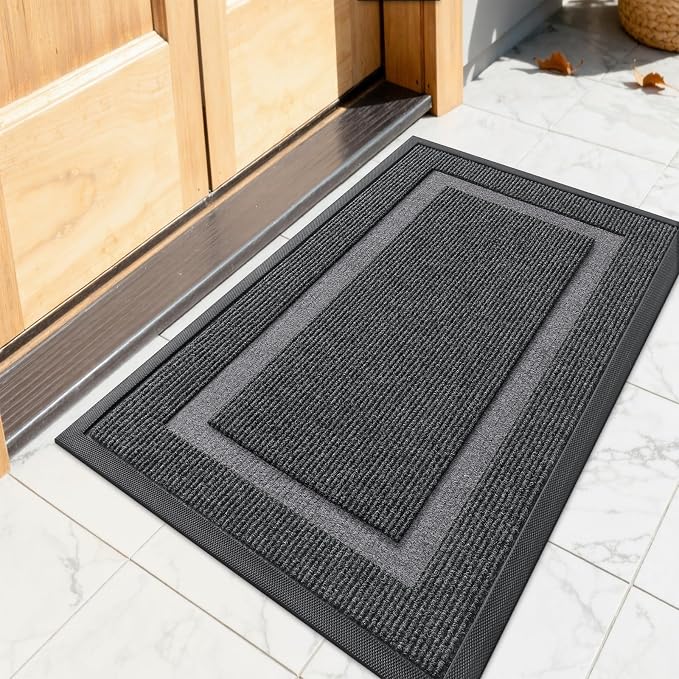 OLANLY Front Door Mat 23.5x15.5, All-Season Heavy-Duty Rubber Doormat | Grey, Absorbent, Stain and Fade Resistant, Waterproof Non-Slip Backing, Low-Profile Indoor Outdoor Floor Mat for Entryway