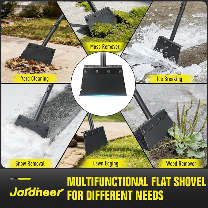 Flat Shovel Floor Scraper, Edging Tool for Landscaping and Weeding | 60" Long Handle Garden Cleaning Shovel, Metal Sharp Blade and Foot Pedal, Weed & Moss Removal for Driveway, Sidewalk, Yard
