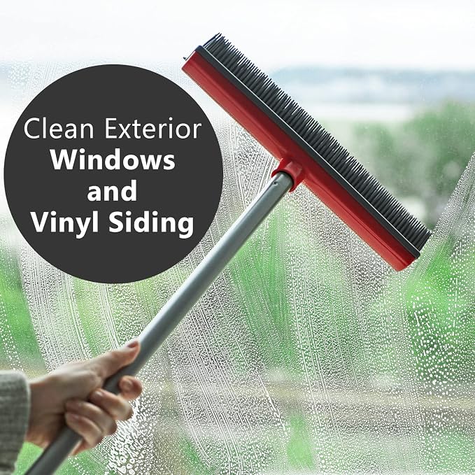 Stanley Home Products Rubber Broom with Adjustable Handle – for Carpets Floors Stairs Upholstery – Electrostatic Action Removes Pet Hair Lint Fuzz Dirt – Built-in Squeegee Tackles Wet Messes