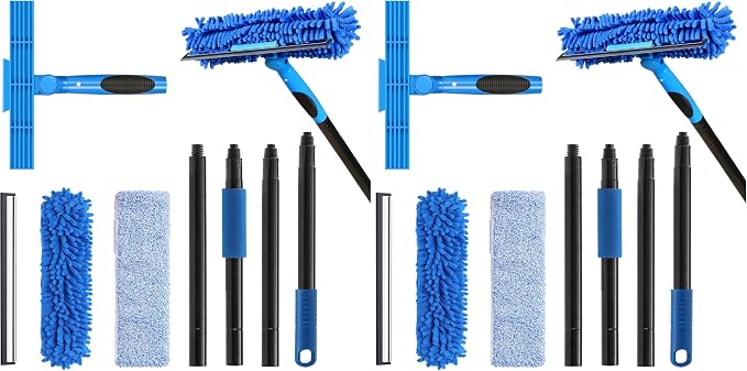 VITEVER Professional 69'' Window Squeegee Cleaner Tool with Extension Pole, 2-in-1 Squeegee for Window Cleaning Kit with Scrubber and Rotating Head, 1 Blade 2 Scrubber (Pack of 2)