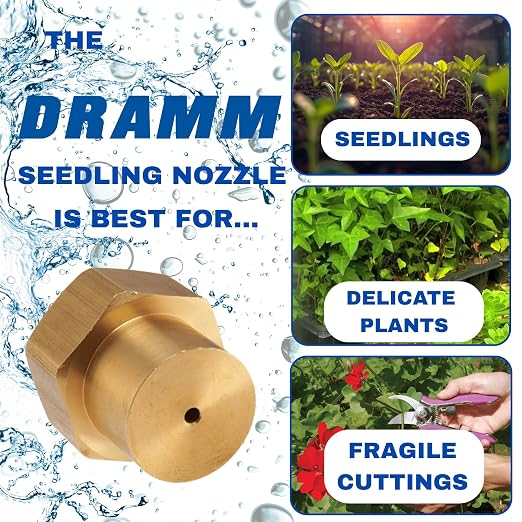 Dramm 12350 Seedling Nozzle – Solid Brass Fine Mist Sprayer for Fragile Plants, Seedlings, and Cuttings – Extra-Fine Hollow Cone Pattern for Gentle Watering, Gold