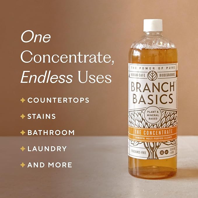 Branch Basics Premium Starter Kit in Glass: All Purpose Cleaner, Glass Cleaner, Bathroom Cleaner, Wash Bottle, and Laundry Bottle (3 Glass Spray Bottles + Concentrate) Fragrance-Free