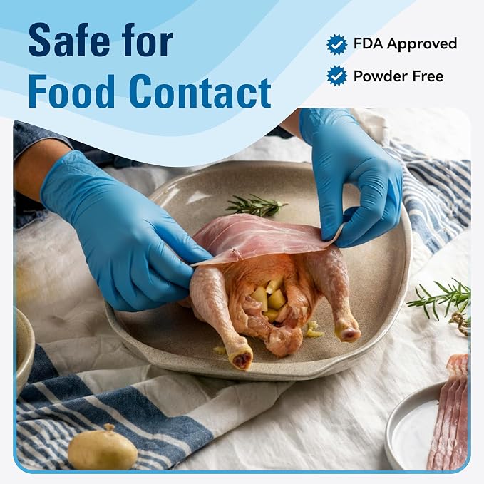 Food Safe Disposable Gloves Latex Free, Blue | Food Grade Nitrile Rubber Gloves, Latex-Free Powder-Free for Food Prep, Cooking, Household Cleaning