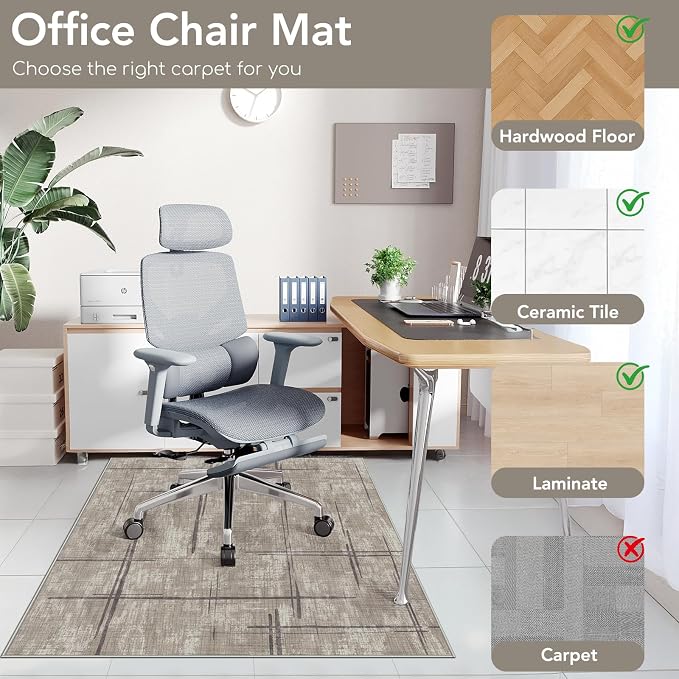 Office Chair Mat for Hardwood Floor&Tile Floor,36"X 48"-Khaki | Heavy Duty Desk Chair Mat for Hard Floors,Under Desk Rug for Rolling Computer Chair,Anti Slip,Low Pile Carpet Floor