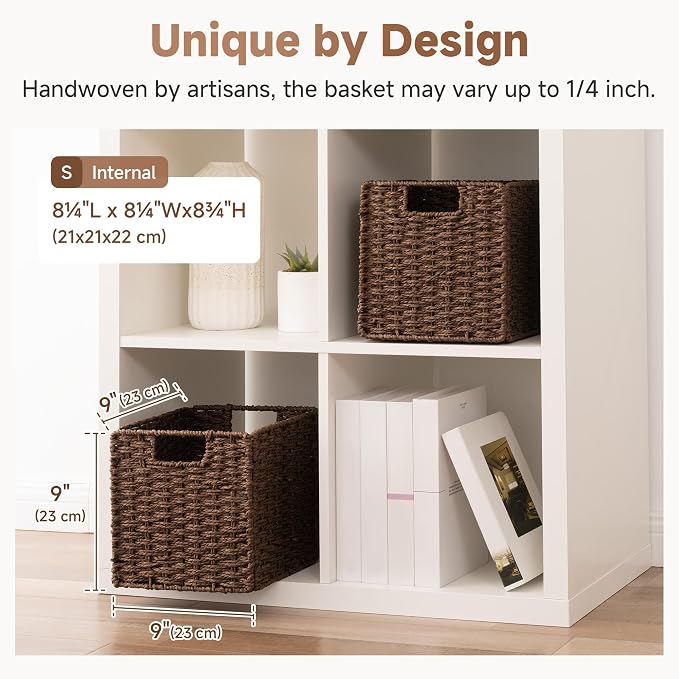 StorageWorks 9 inch Cube Storage Bins, Wicker Baskets for Storage, Brown | 2-Pack, Handwoven Wicker Storage Cubes,Paper Rope Square Cube Organizer Bins,Foldable,Baskets for Organizing,9x9 Storage Cube