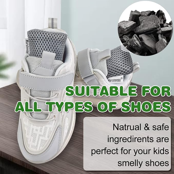 6 Pack Activated Charcoal Shoe Odor Eliminator, Shoe Deodorizer insert Bag | 100% Natural Shoes Smell Remover，eliminates odor naturally,can be reused up to two years