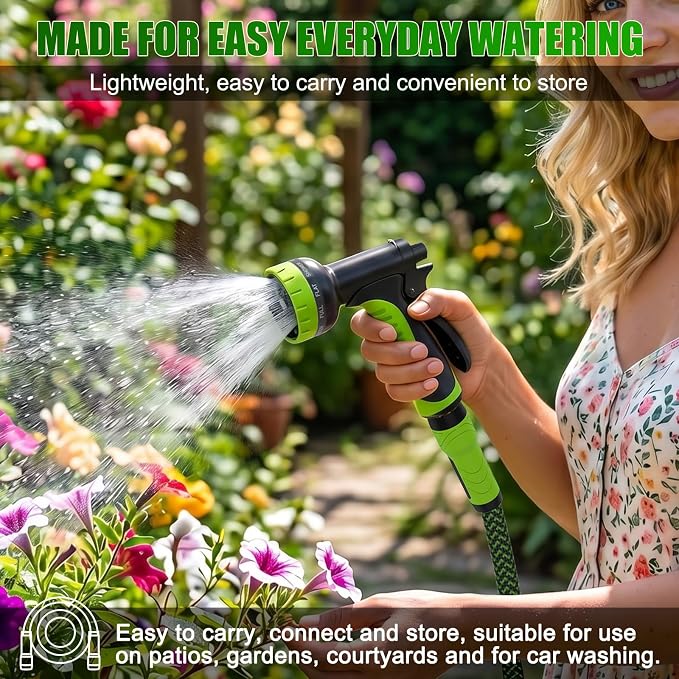 NON-EXPANDABLE Garden Hose 150ft x5/8'', Heavy Duty Flexible Water Hose with 10-Function Sprayer, Lightweight, Leak Proof, Durable Fabric Skin, Pressure Resistant for Yard, Outdoor