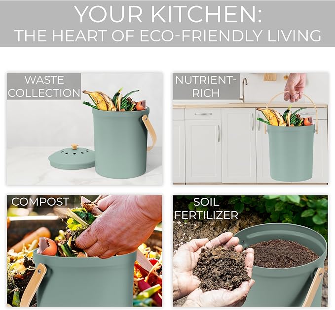 Beautiful Kitchen Compost Bin with Smell Proof Lid for Your Countertop | Rust Proof and Odorless 1.1 Gallon Bucket with No Smell Filters - Easy to Clean and Looks Great on Any Kitchen Counter
