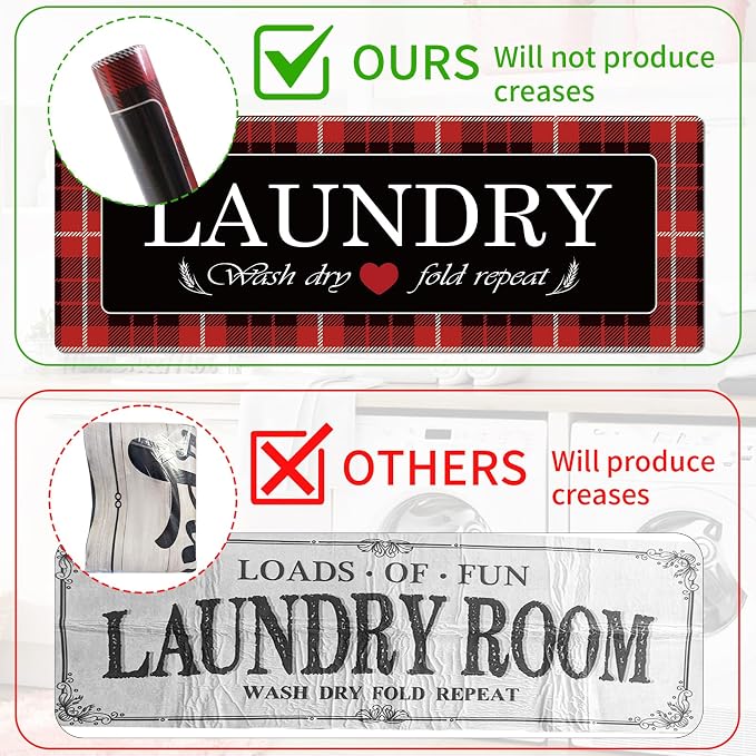 XLHOMO Laundry Room Rug Runner, 17"x47" Buffalo Plaid Non Slip Red Laundry Rugs, Farmhouse Washable Floor Laundry Mats for Laundry Room, Mudroom, Kitchen, Washroom, Bathroom, Entryway Rugs Decor
