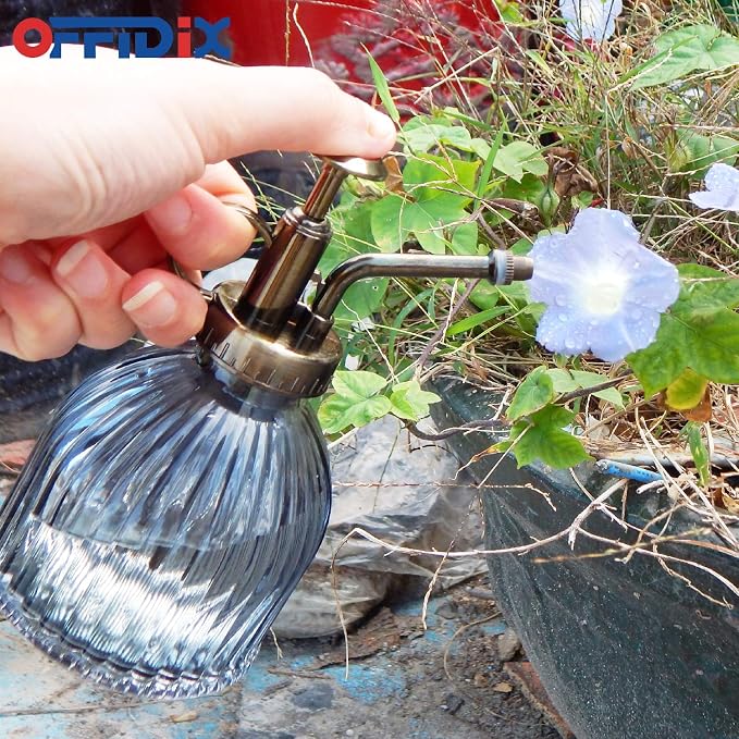 OFFIDIX Plant Mister Plant Water Spray Bottle, Vintage Style Gray 6.7 oz | Plant Misters with Bronze Plastic Top Pump Fine Mist One Hand Glass Small Watering Can for Indoor Plant 200 ml spray bottles