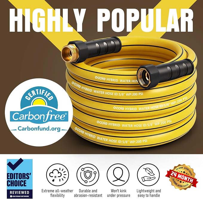 Heavy Duty Garden Hose 35ft, NON-EXPANDABLE Flexible Water Hose, Kink Resistant Lightweight Hybrid Hose, Leakproof Hose Male to Female Fittings