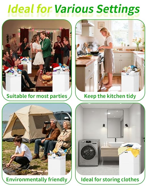 Kaiferty 13 Gallon Disposable Trash Cans for Parties, 4 Pack Extra Large Collapsible Pop Up Trash Can with Handles, Portable Cardboard Garbage Can & Recycling Bin for Party Kitchen Camping, White