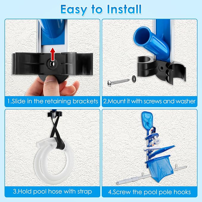 Swimming Pool Accessories Holder, Pool Cleaning Accessory Organizer Holder | Pool Cleaning Accessory, Pool Tool Organizer Storage Rack for Poles, Skimmers, Leaf Rakes, Nets, Brushes, Vacuum Hose