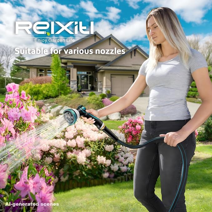 Non-Expanding Garden Hose 50ft – Flexible, Burst-Resistant, Anti-Kink, 10-Function Spray Nozzle, Lightweight & Durable for Outdoor Use(Blue）