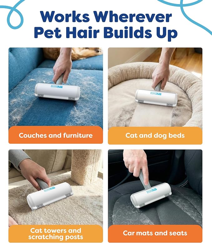 Triton Pet Hair Removal Tool w/Fur Trapping Compartment, Gray/White | 60% Smaller Storage Size, Detachable Handle, Reusable Shedding Roller, Cleaner, For Cat and Dog Hair, Couch Brush, For Car