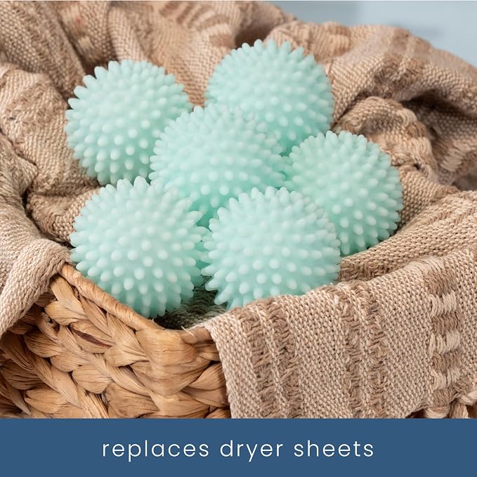 S&T INC. Reusable Plastic Dryer Balls, 6 Pack, 2.5" Diameter, Mint Blue | Dryer Balls, Fabric Softener for Laundry, Reusable, Cut Down Dry Time, Replaces Dryer Sheets