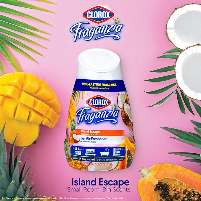 Clorox Fraganzia Gel Air Freshener Cone, Hawaiian Escape, 6 Oz, 12-Pack | No-plug, battery-free freshener for small rooms, closets, kitchens, and bathrooms