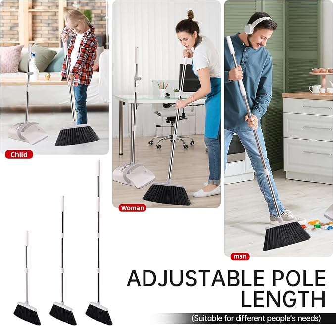Broom with Dustpan Combo Set, Hand Broom and Dustpan Set for Sweeping Indoor Angle Broom for Home Office Kitchen Lobby Floor Pet Hair Indoor&Outdoor Cleaning (2-Pack-White)