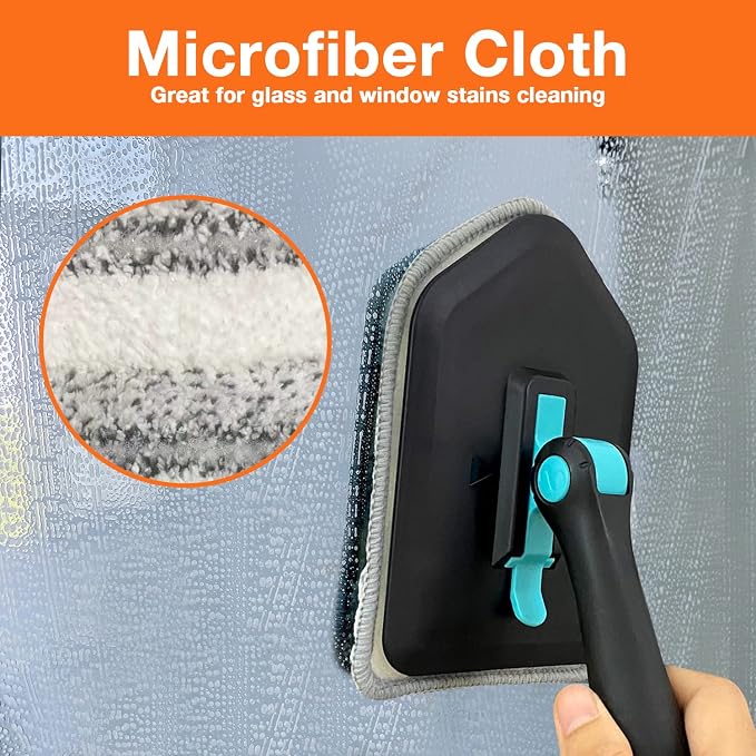 3 in 1 Scrub Cleaning Brush with Long Handle 51'' - Shower Bathtub (Black) | Tub & Tile Scrubber Brush of 1 Stiff Brush Head & 3 Scouring Pads & 3 Microfiber Clothes, for Wall Bathroom Glass Bathtub