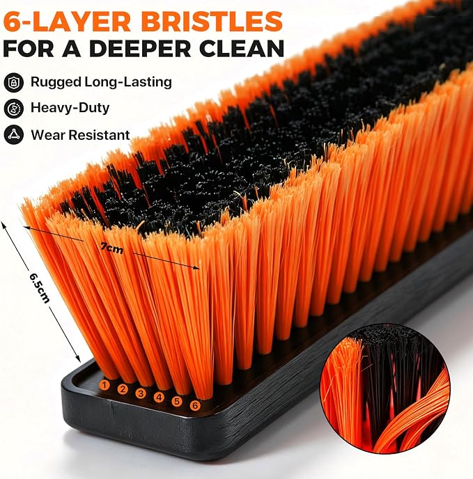 24" Push Broom, Heavy Duty Outdoor Commercial Broom for Cleaning, Orange | Industrial Broom with 55" Long Handle Stiff Bristles, Garden Brush Broom for Driveway Garage Yard Warehouse Floor Cleaning
