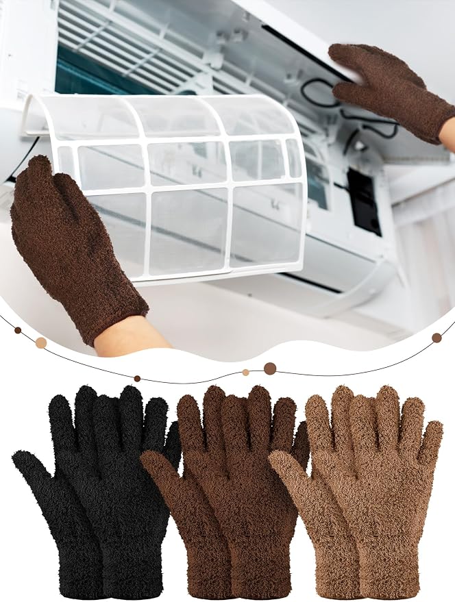 Patelai 3 Pairs Microfiber Dusting Gloves for Plants Leaf, Medium | Black, Brown, Dark Brown,Plant Cleaning Gloves, Reusable Washable Gloves,House Furniture Blinds Dusting