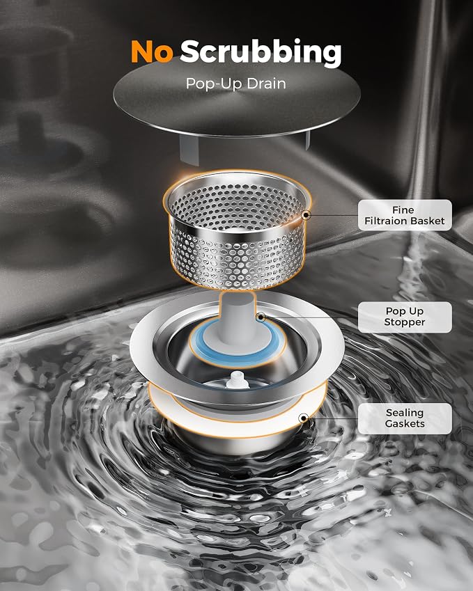 CAMMOO 33X22 Drop In Kitchen Sink, Nano 304 Stainless Steel Black Sink | Pop-Up Drain, Workstation Sink, Upgraded Fast Drain, Topmount Single Bowl with Accessories, Foldable Grid for Easy Cleaning
