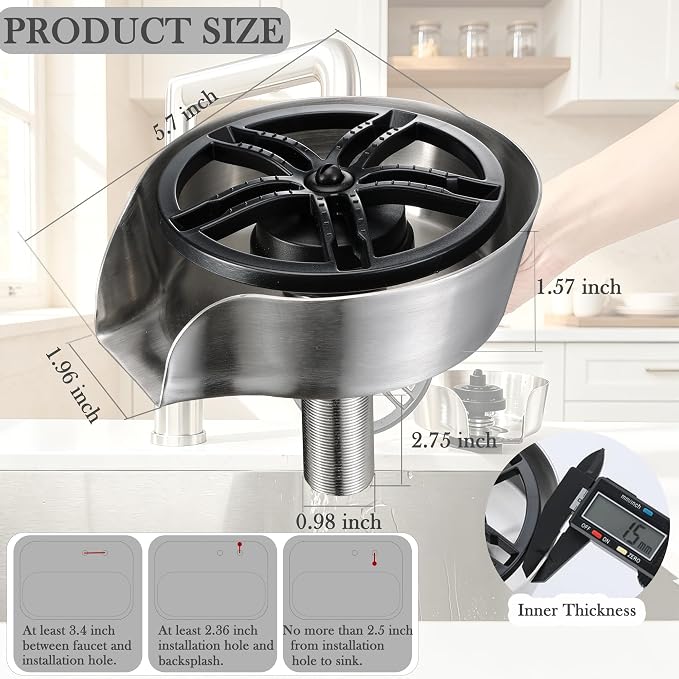 Kitchen Sink Glass Rinser 360° Rotating Cup Washer With Pull Out Spray Gun | Pressure Sink Attachment Washing Wine Glass Bottle Coffee Cup Practical Cleaning Accessory For Household Daily Kitchen Use