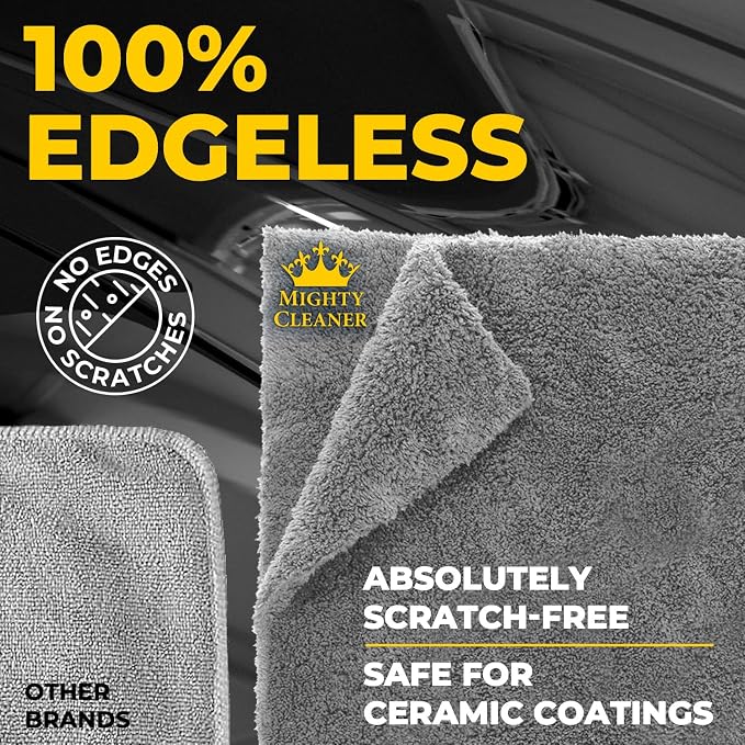 Edgeless Microfiber Car Towels – 6pk(12”x12”) – Soft & Scratch-Free Towels | 540 GSM - Great for Drying, Detailing, Polishing, Buffing - Ultra Absorbent Microfiber Cleaning Cloths for Car