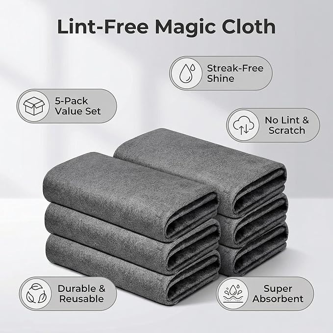 5 Pack Microfiber Cleaning Cloths (20x25cm) — Lightweight, Lint-Free & Streak-Free Towels for Delicate Surfaces, Electronics and Glass