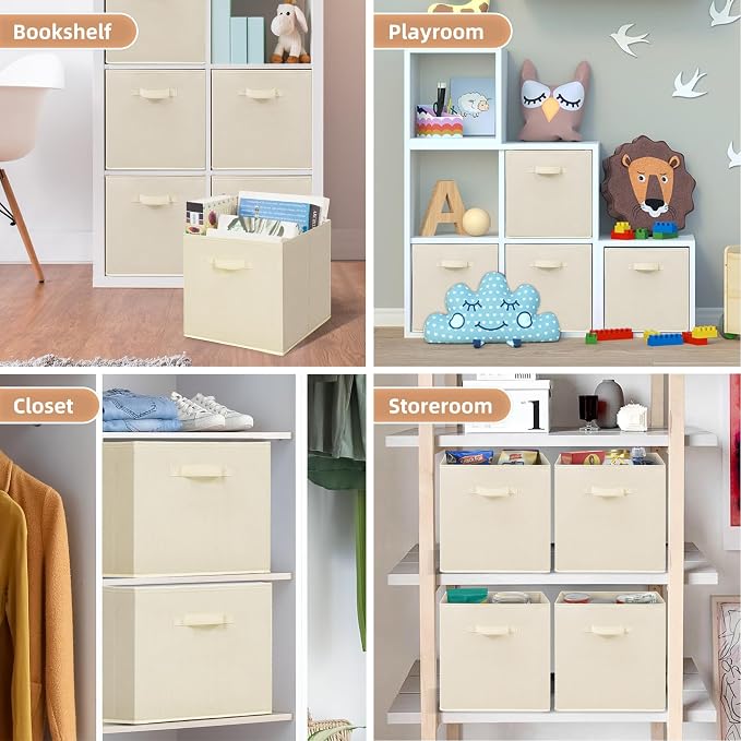 STORAGE MANIAC Storage Cubes, 13 Inch Collapsible Storage Bins with Handles, 8 Pack Fabric Foldable Bins for Organization, Durable Storage Bins for Closet, Shelves, Offices, 8-Pack Beige