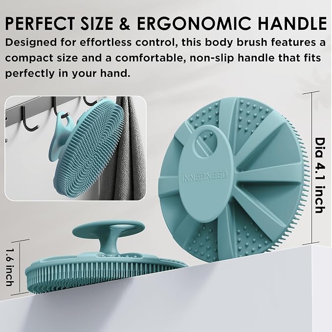 INNERNEED Food-Grade Soft Silicone Body Scrubber Shower Brush, Pack of 3 | Handheld Cleansing Skin Brush, Gentle Exfoliating and Lather Well, Hygienic Bath Scrub for Women, Men